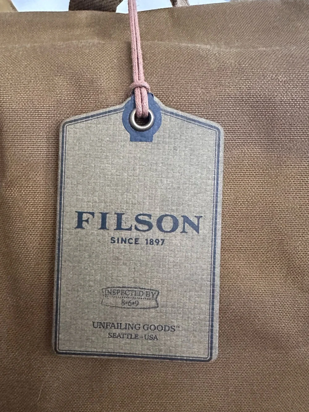 Filson Tan Canvas Backpack with Dark Brown Leather Straps